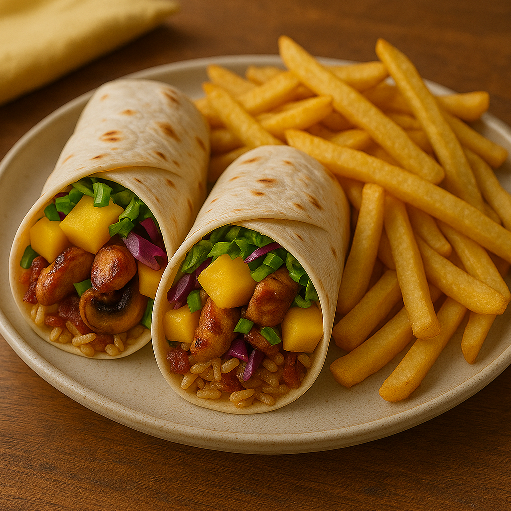 Mango Chicken Wraps with Fries