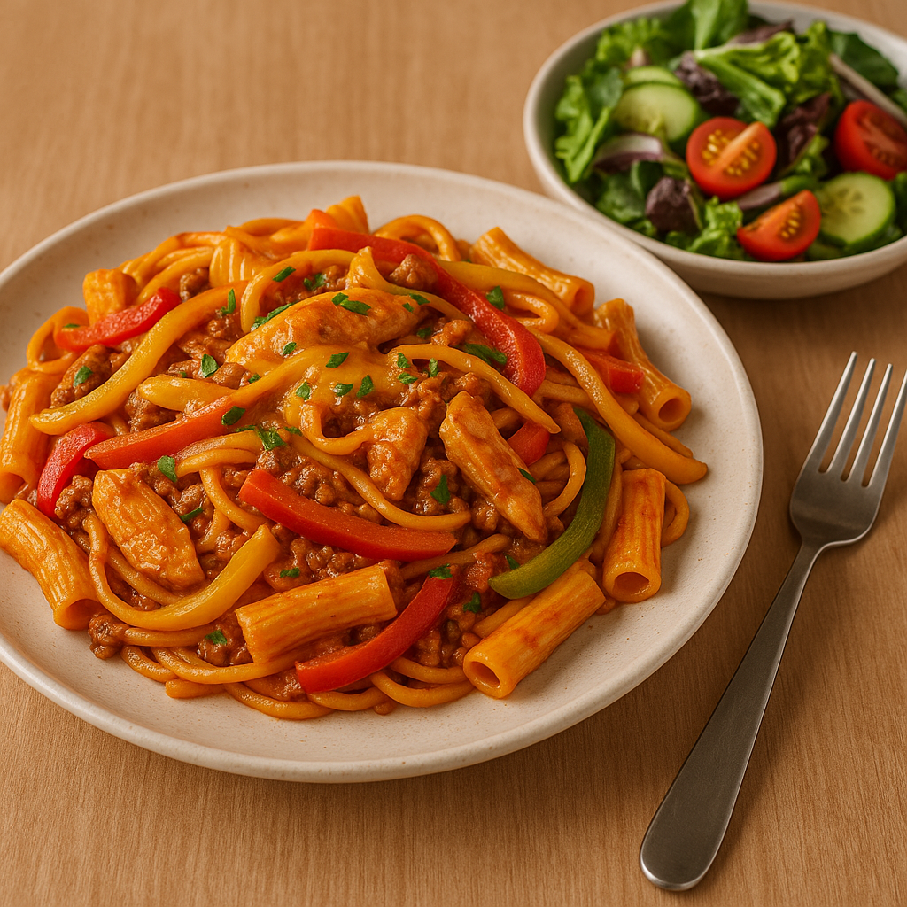 Fajita-Style Pasta with Side Salad