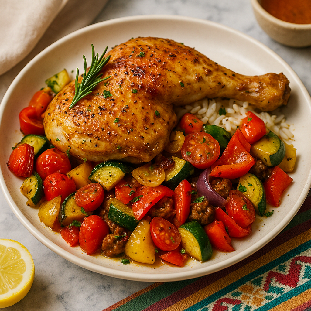 Sicilian Roast Chicken with Roasted Mediterranean Vegetables