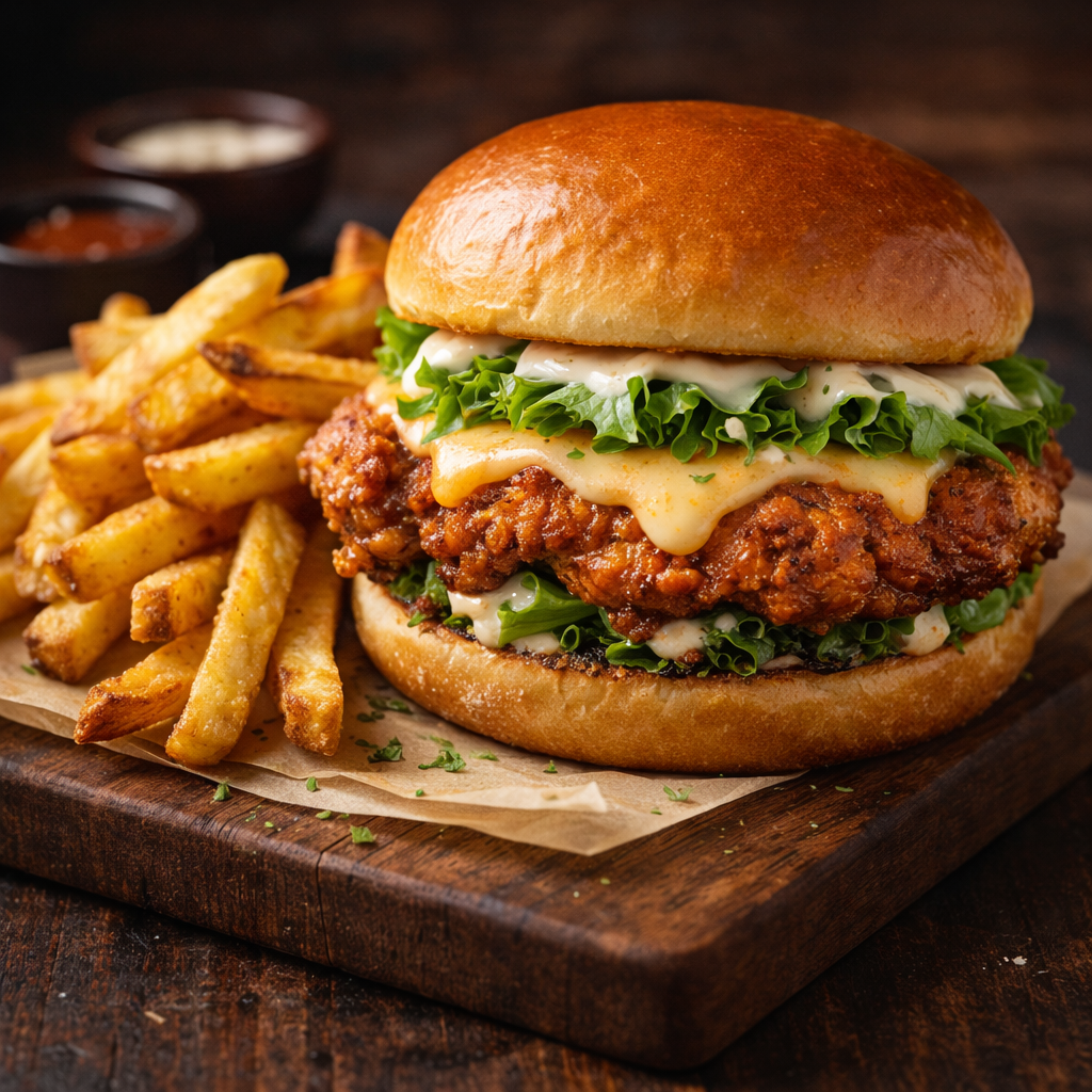Garlic Cajun Chicken Burgers & Chips