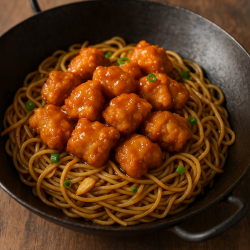 Chinese-Style Orange Chicken with Garlic Stir-Fried Noodles