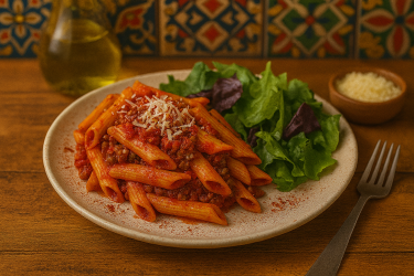 Chilli Tomato Pasta with Mixed Green Salad