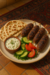 Lamb Koftas with Cucumber Yogurt Dip & Flatbreads